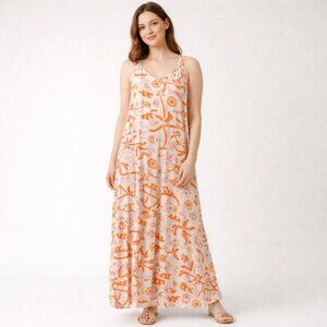 Label of Love Maxi Dress Women’s S Orange White Print Resort Boho Chic